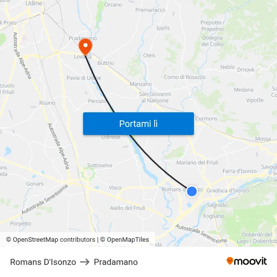 Romans D'Isonzo to Pradamano map