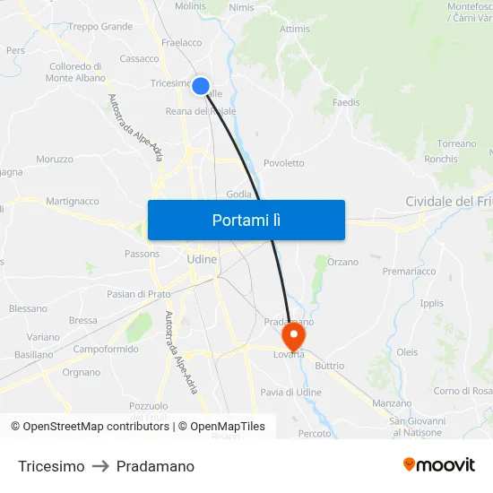 Tricesimo to Pradamano map