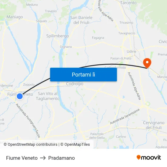 Fiume Veneto to Pradamano map