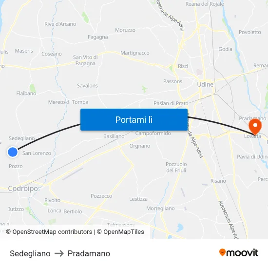 Sedegliano to Pradamano map