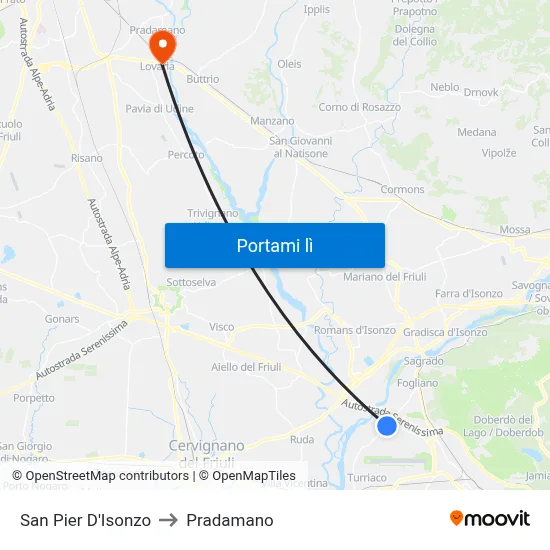 San Pier D'Isonzo to Pradamano map