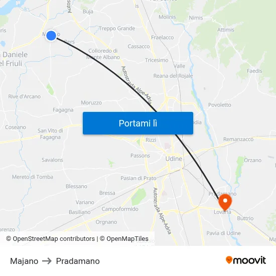 Majano to Pradamano map