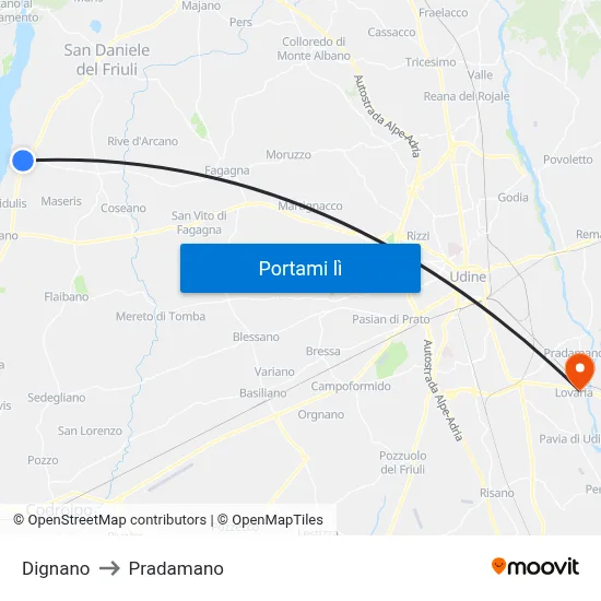 Dignano to Pradamano map