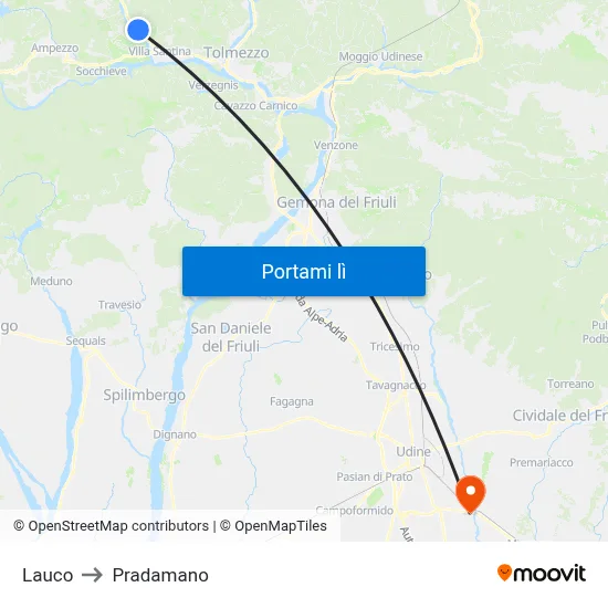 Lauco to Pradamano map