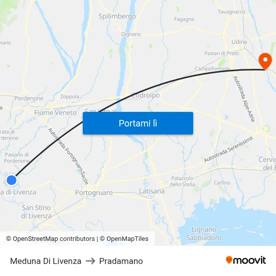 Meduna Di Livenza to Pradamano map