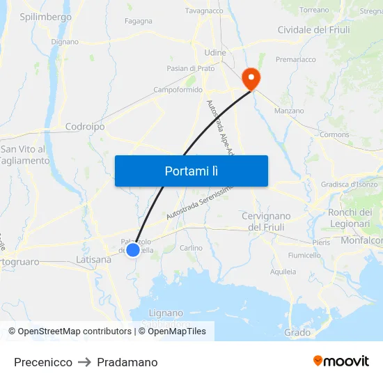 Precenicco to Pradamano map
