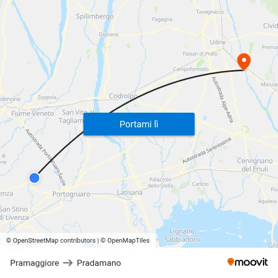 Pramaggiore to Pradamano map