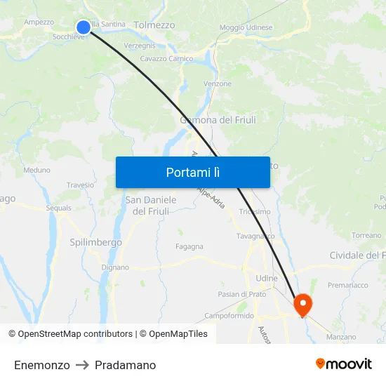 Enemonzo to Pradamano map