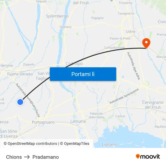 Chions to Pradamano map