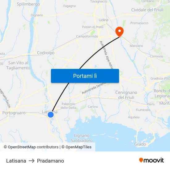 Latisana to Pradamano map