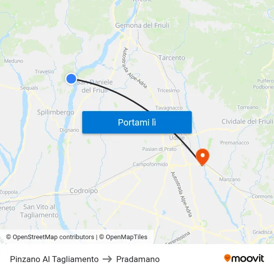 Pinzano Al Tagliamento to Pradamano map