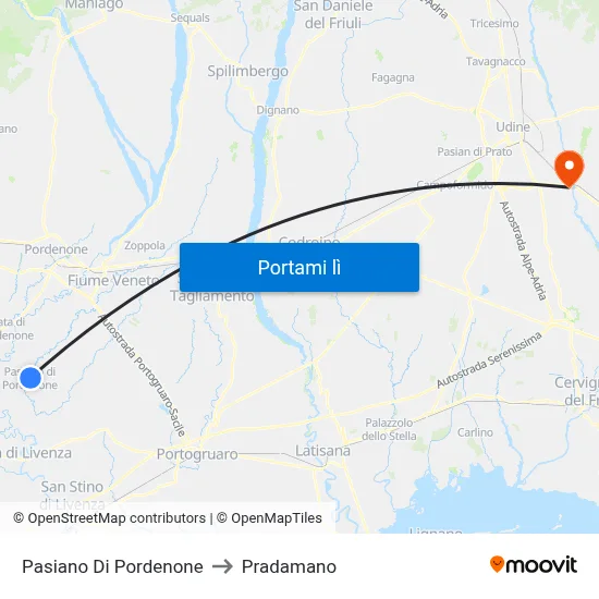 Pasiano Di Pordenone to Pradamano map