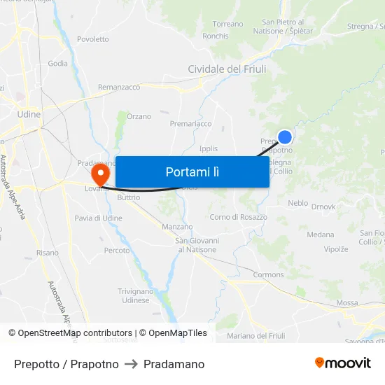 Prepotto / Prapotno to Pradamano map