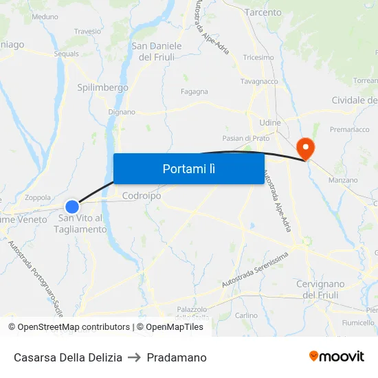 Casarsa Della Delizia to Pradamano map