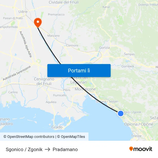 Sgonico / Zgonik to Pradamano map