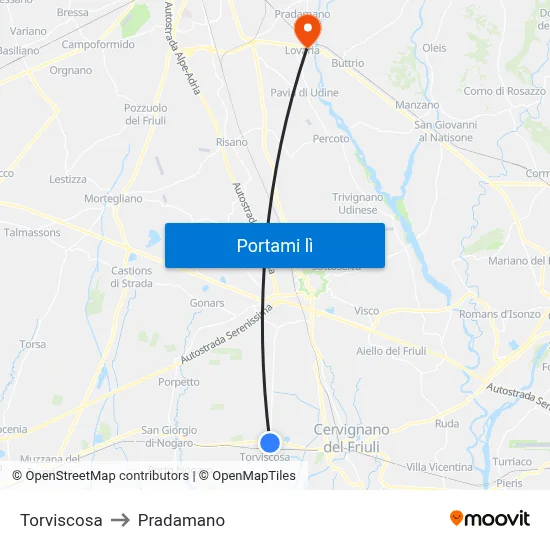 Torviscosa to Pradamano map