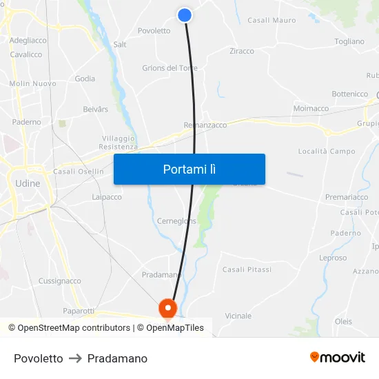 Povoletto to Pradamano map