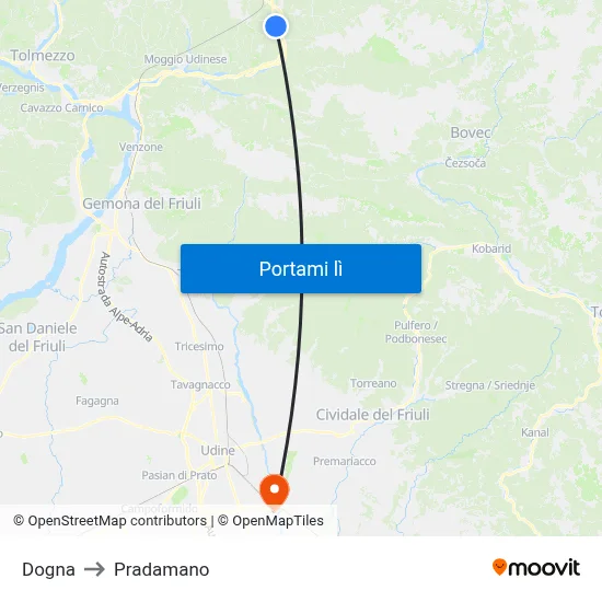 Dogna to Pradamano map