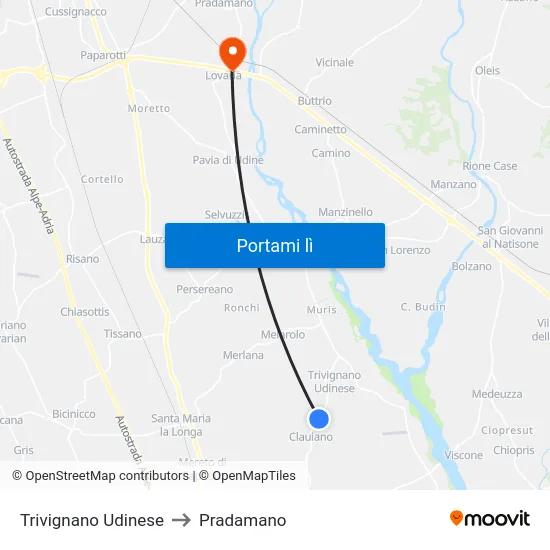 Trivignano Udinese to Pradamano map