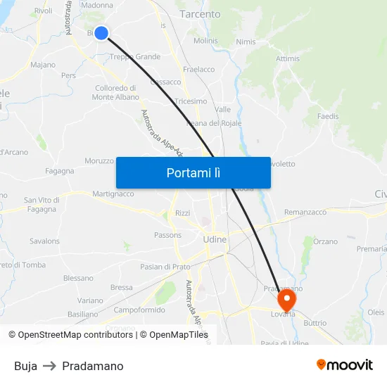 Buja to Pradamano map