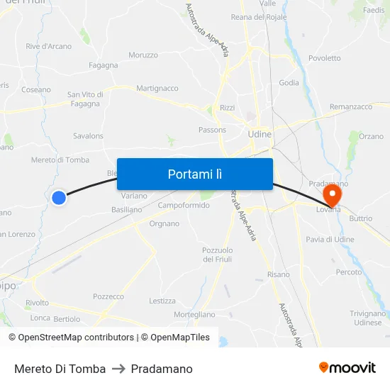Mereto Di Tomba to Pradamano map