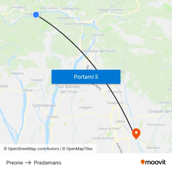 Preone to Pradamano map