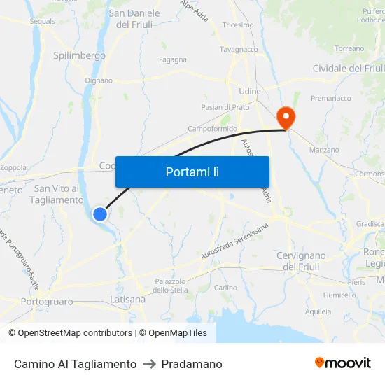 Camino Al Tagliamento to Pradamano map