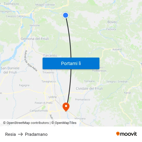 Resia to Pradamano map