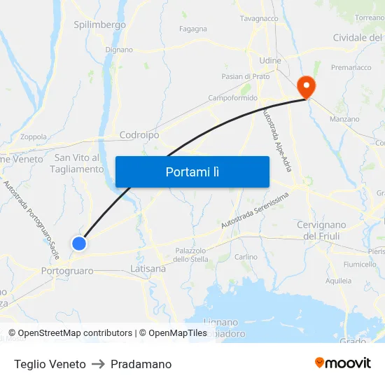 Teglio Veneto to Pradamano map