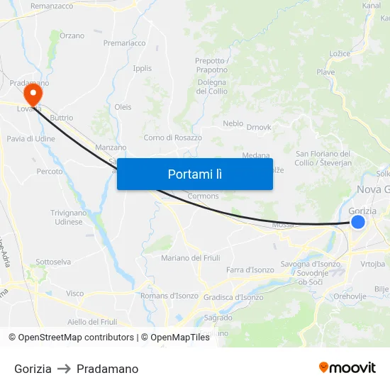 Gorizia to Pradamano map