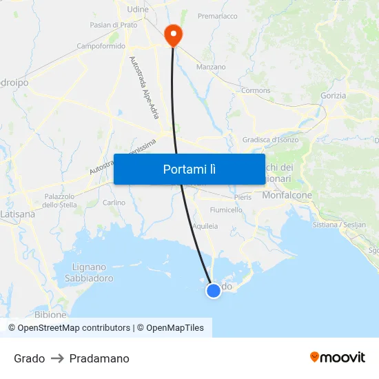 Grado to Pradamano map
