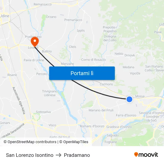 San Lorenzo Isontino to Pradamano map
