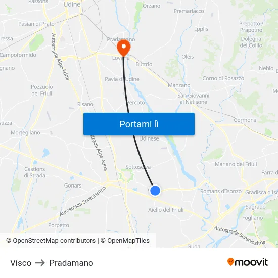 Visco to Pradamano map
