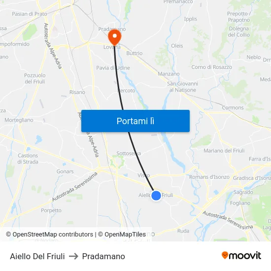 Aiello Del Friuli to Pradamano map