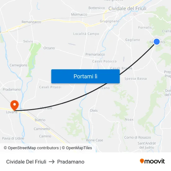 Cividale Del Friuli to Pradamano map
