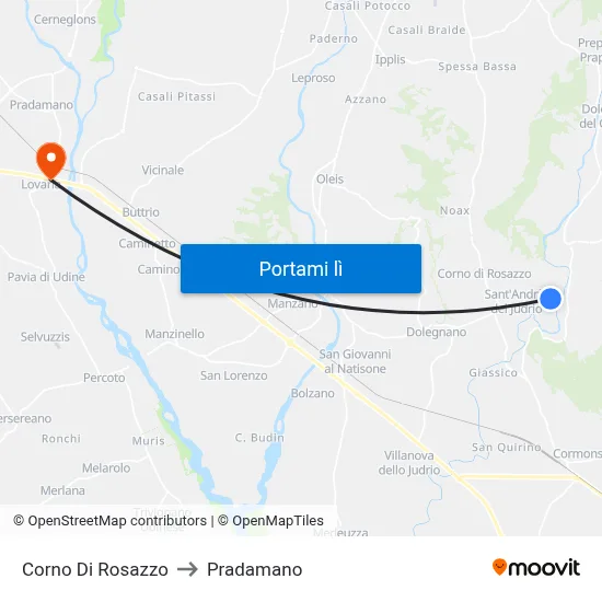 Corno Di Rosazzo to Pradamano map