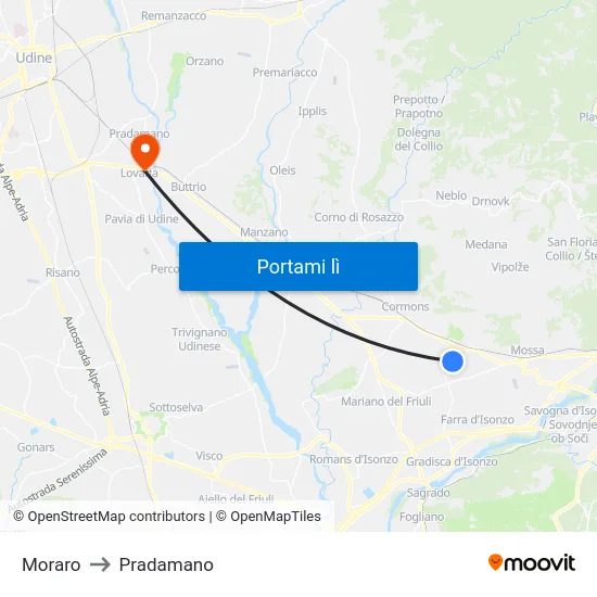 Moraro to Pradamano map