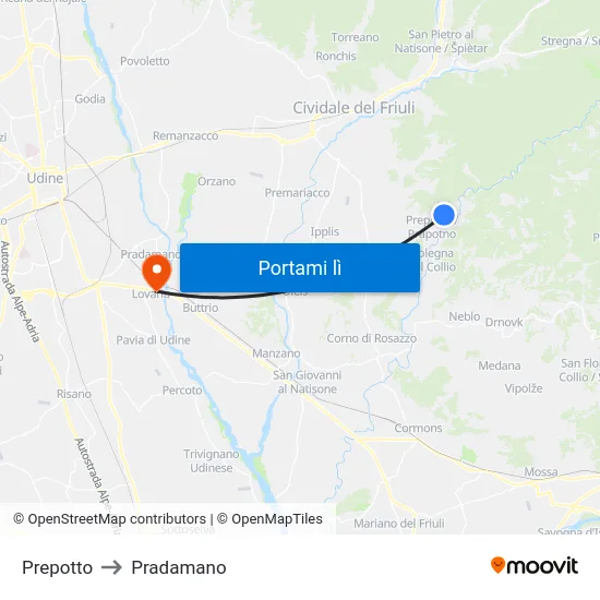 Prepotto to Pradamano map