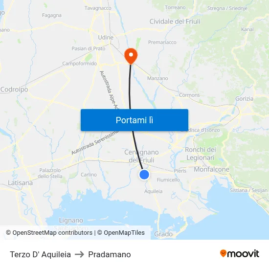 Terzo D' Aquileia to Pradamano map