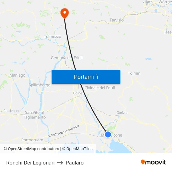 Ronchi Dei Legionari to Paularo map