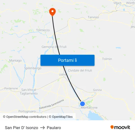 San Pier D' Isonzo to Paularo map