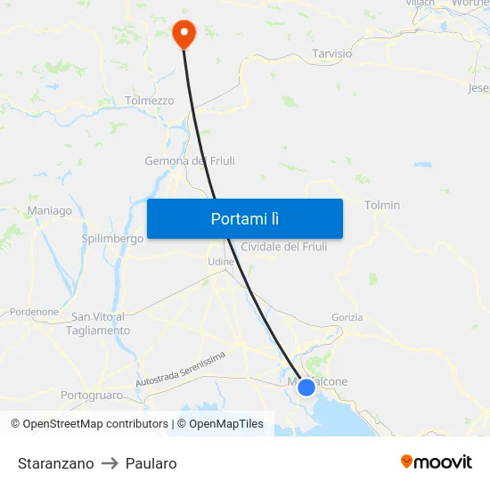 Staranzano to Paularo map