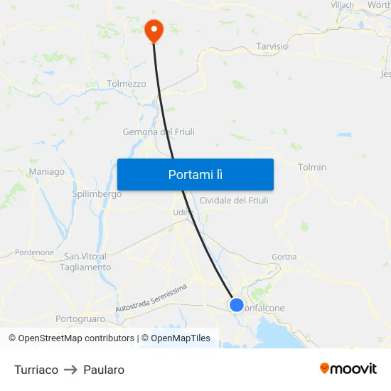 Turriaco to Paularo map