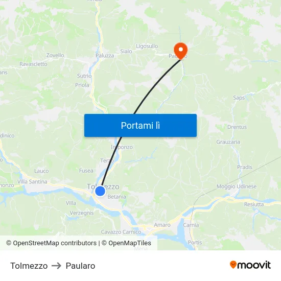 Tolmezzo to Paularo map