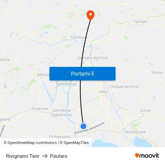 Rivignano Teor to Paularo map