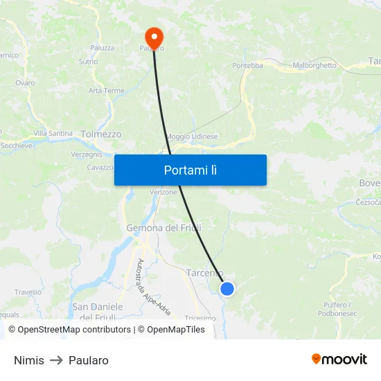 Nimis to Paularo map