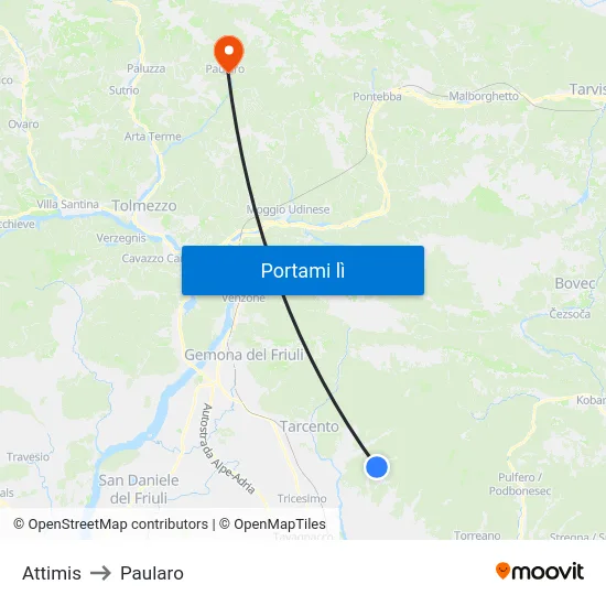 Attimis to Paularo map