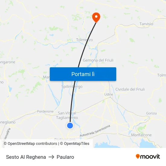 Sesto Al Reghena to Paularo map