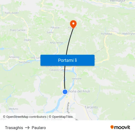 Trasaghis to Paularo map