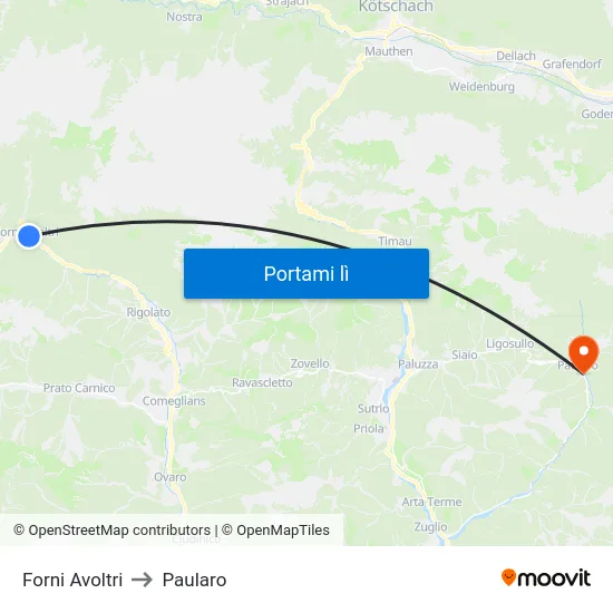 Forni Avoltri to Paularo map